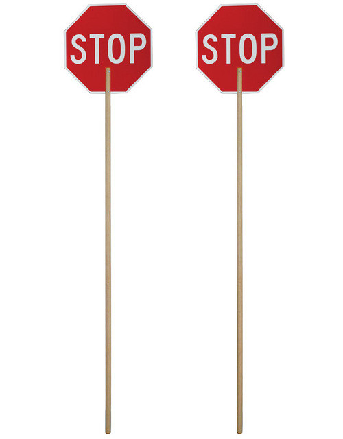 STOP/STOP Hand-Held Paddles With Wooden Staff
