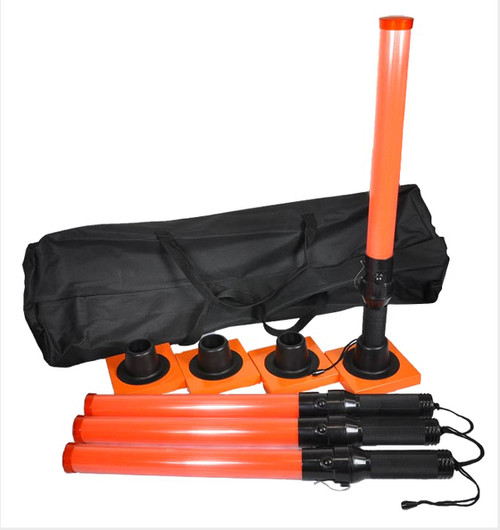 LED quad pack kit: 4 red batons, 4 bases and nylon carry bag