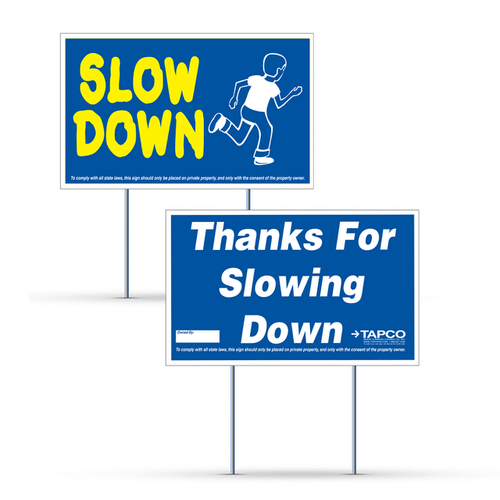 Two-sided Corrugated Plastic Slow Down Sign with Galvanized Stake