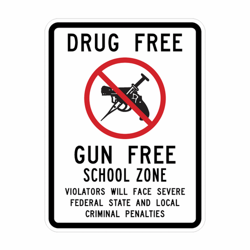 DRUG FREE GUN FREE SCHOOL ZONE (with Symbol) Sign SY-1