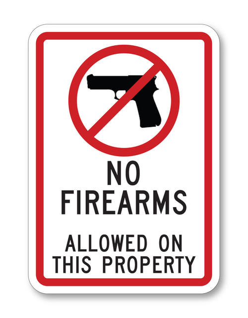 NO FIREARMS ALLOWED ON THIS PROPERY (with Symbol) Sign