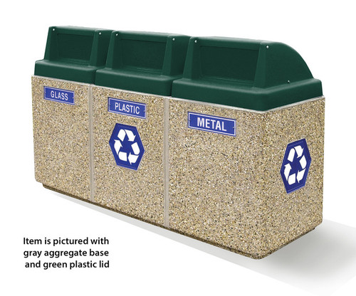 Wausau® Green Lid 3-Bin Recycling Receptacles