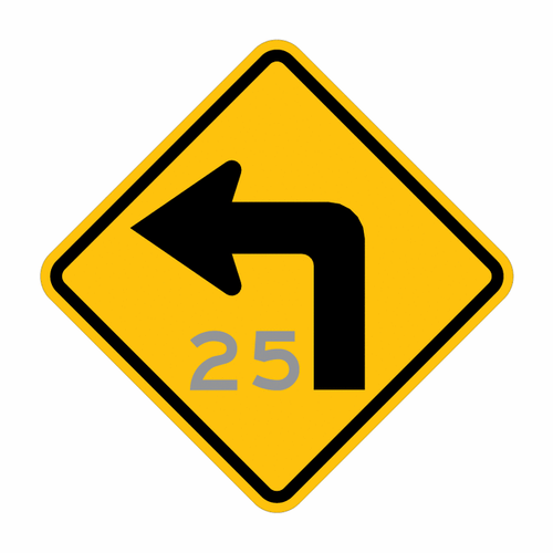 W1-1a Combination of Left Turn (Symbol) and Speed Advisory
