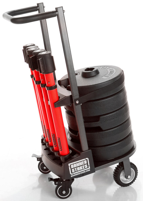 Red Warning Banner Stake PLUS Cart Package