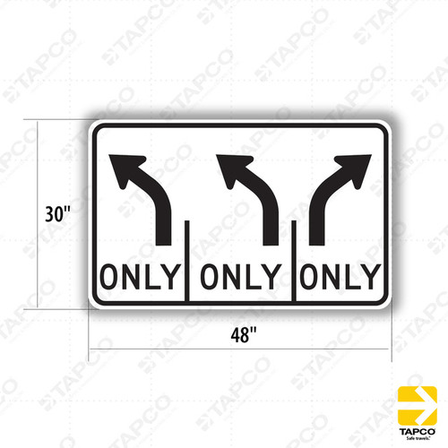 R61-13 (CA) TRIPLE LANE CONTROL LEFT AND RIGHT TURN (symbol) Sign