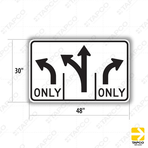 R61-15 (CA) TRIPLE LANE CONTROL LEFT RIGHT & STRAIGHT (symbol) Sign