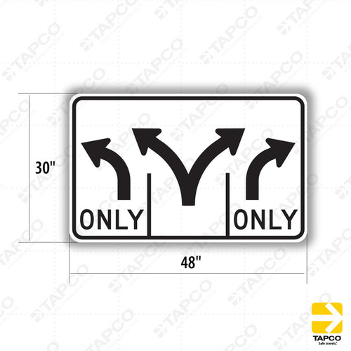 R61-26 (CA) TRIPLE LANE CONTROL LEFT AND RIGHT TURN (symbol) Sign