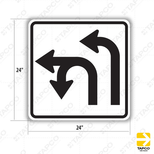 R73-5 (CA) DOUBLE LANE LEFT TURN OR U-TURN (symbol) Sign