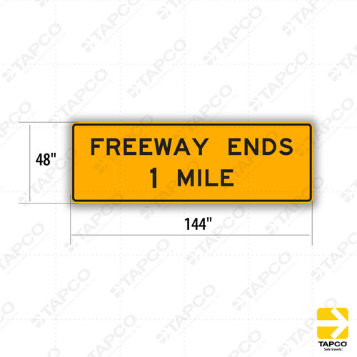 W19-1 FREEWAY ENDS 1 MILE Sign