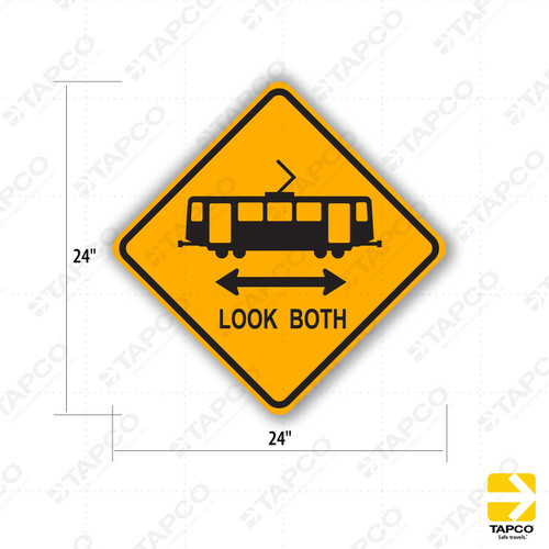 W82-1 (CA) LIGHT RAIL/TRANSIT CROSSING (symbol) LOOK BOTH WAYS Sign