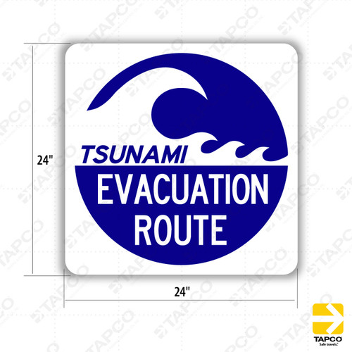 EM-1a TSUNAMI EVACUATION ROUTE (wave symbol) Sign