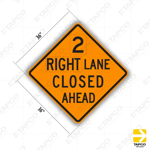 C20 (CA) RIGHT/LEFT LANE CLOSED AHEAD Sign