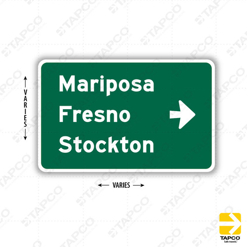 G8-19 (CA) CITY DESTINATION - 3 LINES (arrow symbol) Sign
