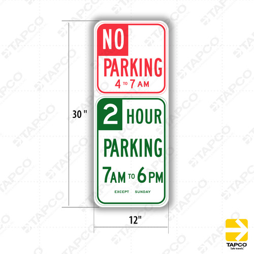 R32B (CA) NO PARKING (Specify Times) 2 HOUR PARKING (Specify Times) EXCEPT SUNDAY Sign