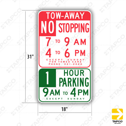R38(S) (CA) TOW-AWAY NO STOPPING (Specify Times) 1 HOUR PARKING (Specify Times) Sign