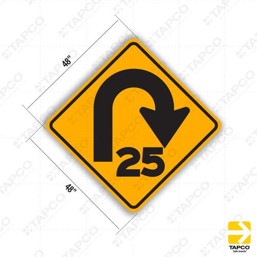 W4-10 (CA) Combination Curve with Advisory Speed (specify Speed) Sign
