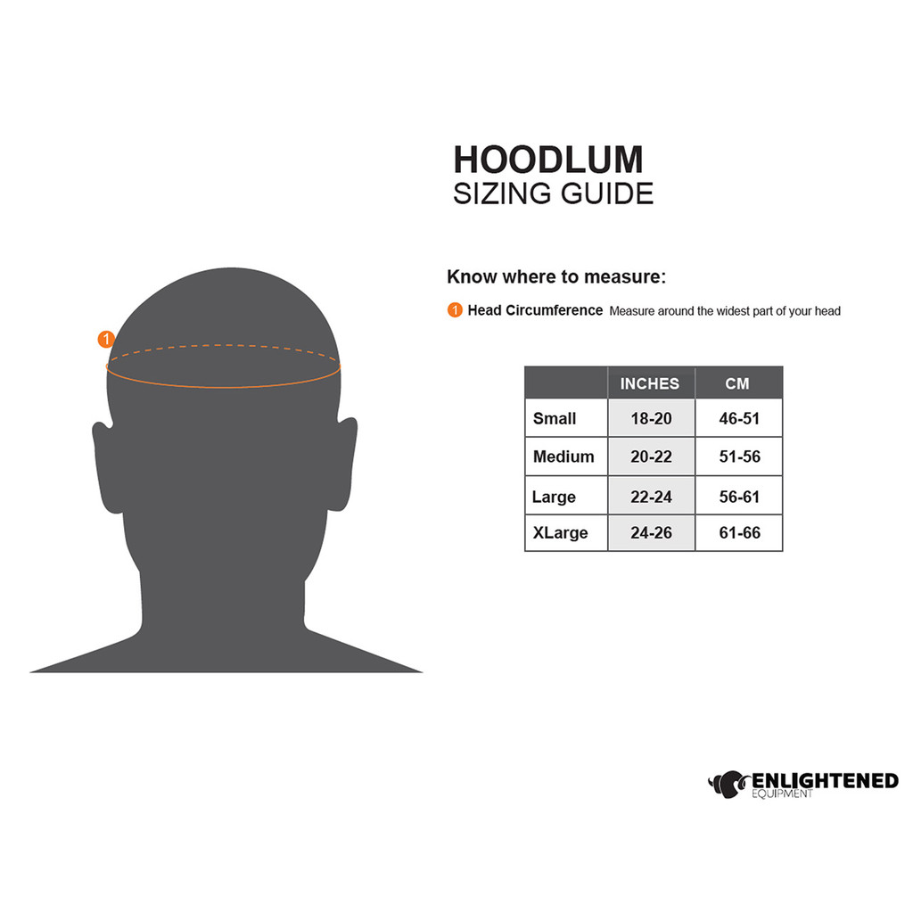 sizing chart for an adjustable, lightweight, synthetic insulated, warm hood
