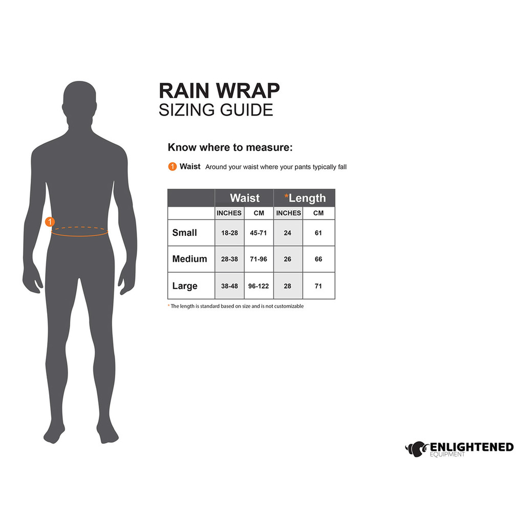 sizing chart for an adjustable unisex charcoal grey lightweight, durable, functional rain coverage accessory