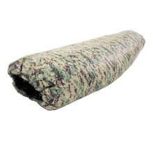 top view of a digicam camouflage shell lightweight synthetic sleeping bag quilt with a black interior  