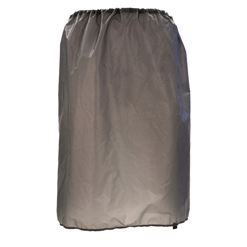 front view of an adjustable unisex charcoal grey lightweight, durable, functional rain coverage accessory front view of an adjustable unisex charcoal grey lightweight, durable, functional rain coverage accessory