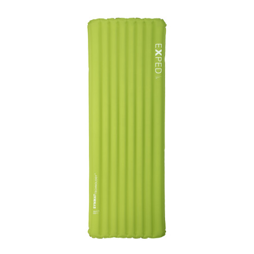 front view of a green lightweight, comfortable, packable sleeping pad used for outdoor adventures