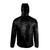 back view of a mens black shell, lightweight, synthetic insulated, warm temperature, durable pullover zip up  jacket with a charcoal liner 