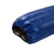 close up top view of a navy blue shell lightweight down sleeping bag quilt with a charcoal gray interior