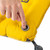 close up view of the valve from the yellow quiet, supportive, comfortable, lightweight, packable, stable, protecting sleeping bag made with lightweight materials and polyester fabrics