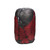 The mesh storage sack set up vertically stuffed with a red and charcoal convert quilt