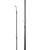 Black fishing rod tip section with stainless steel line guides and graphite blank on a white background