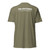 Back of an olive green t-shirt with ‘Enlightened Equipment’ printed in white across the upper back