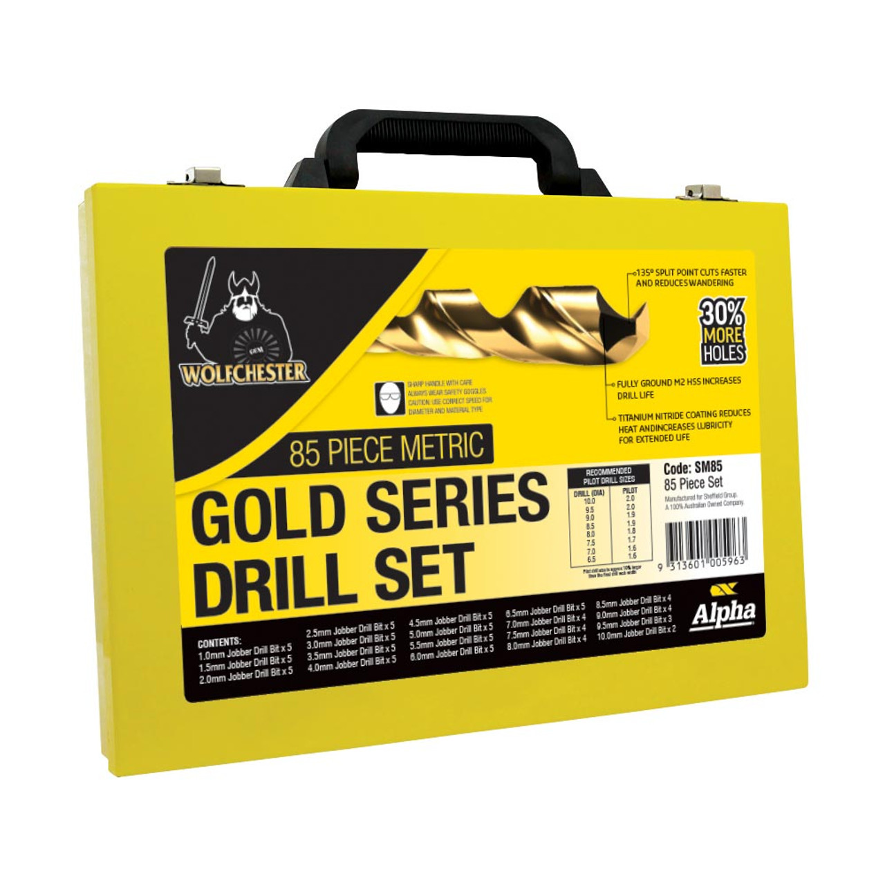 Alpha 85 Piece Metric HSS Drill Bit Set Wolfchester Australia