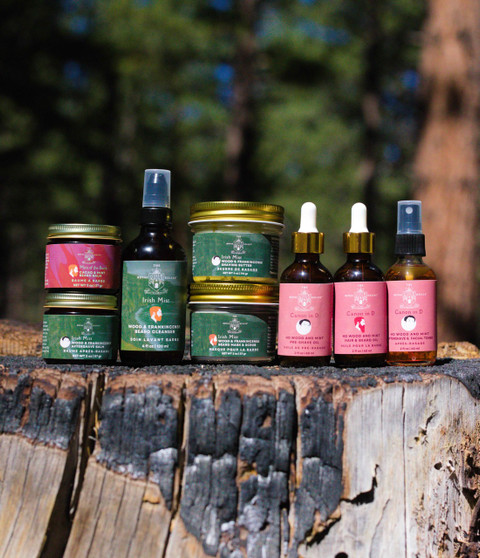 complete set of men's beard grooming and shaving products