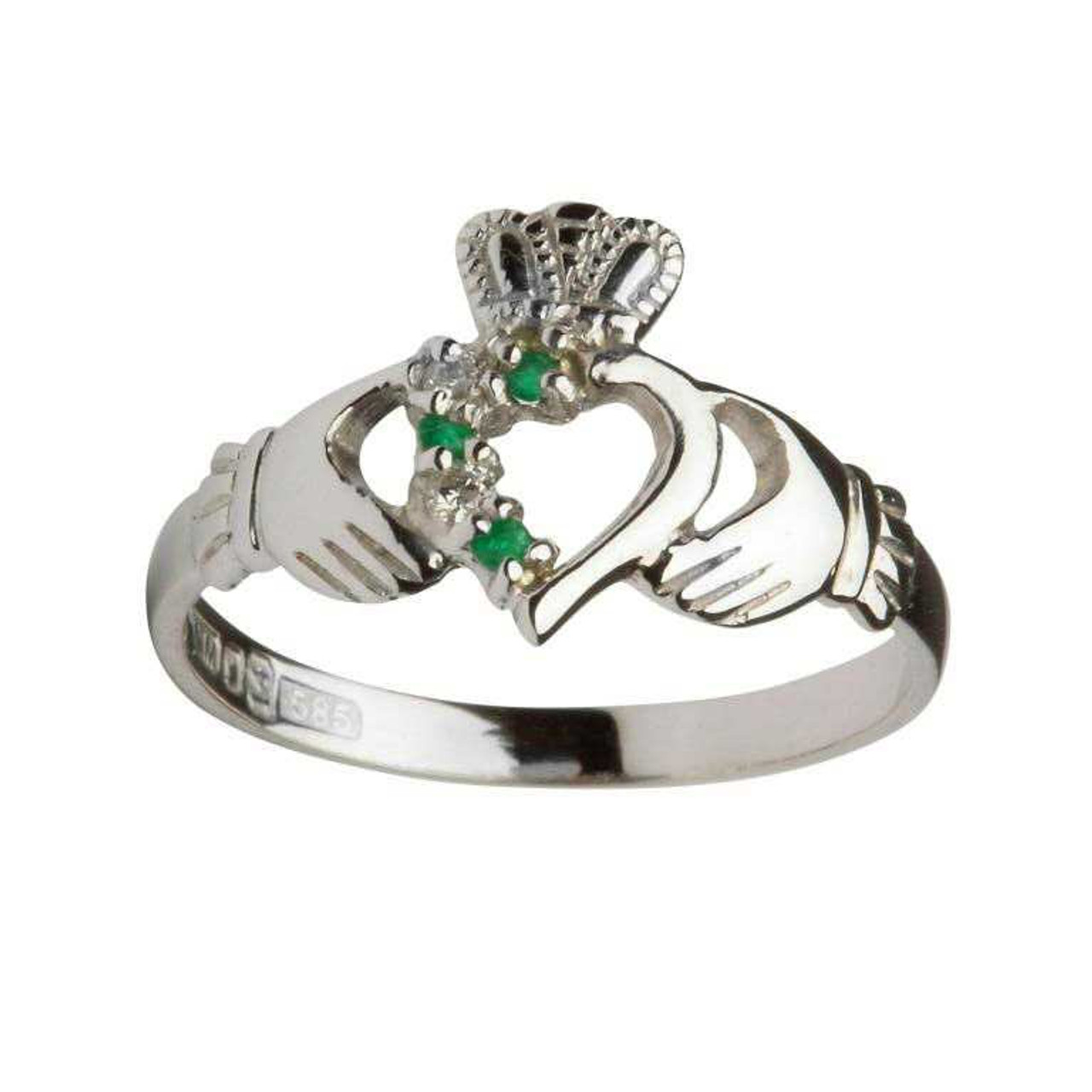 Emerald claddagh ring sales white gold