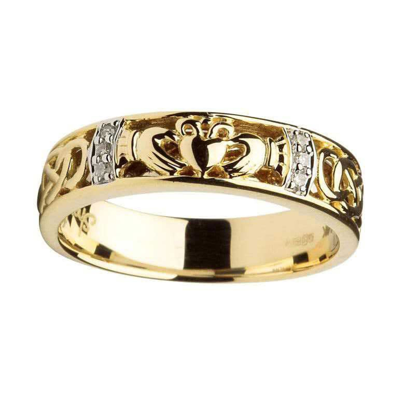 Women's 14 Karat Yellow Gold Diamond Claddagh Celtic Knot Band