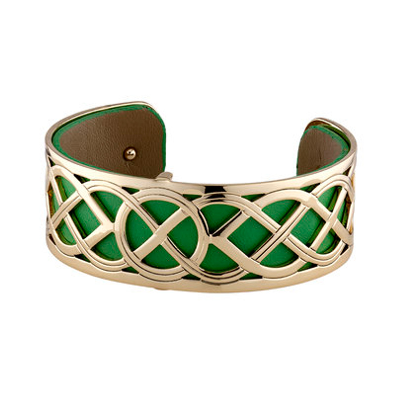 Gold Plated Round Knotwork Bangle with Leather Insert