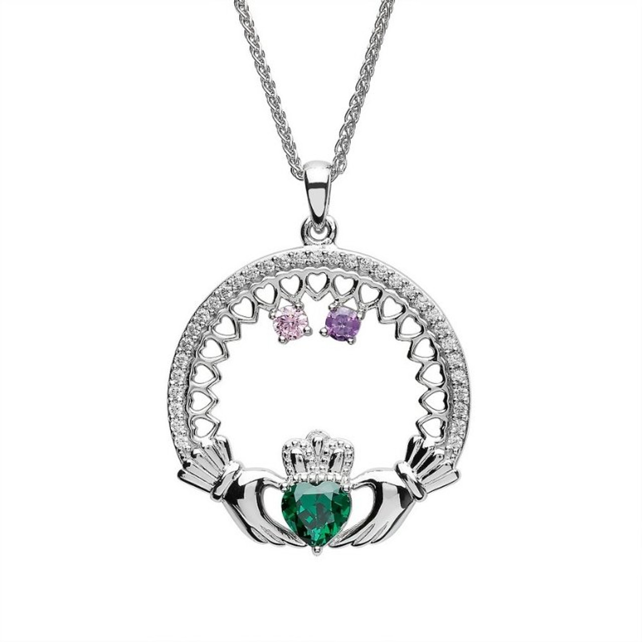 May Birthstone Claddagh Necklace - Aces Jewellers