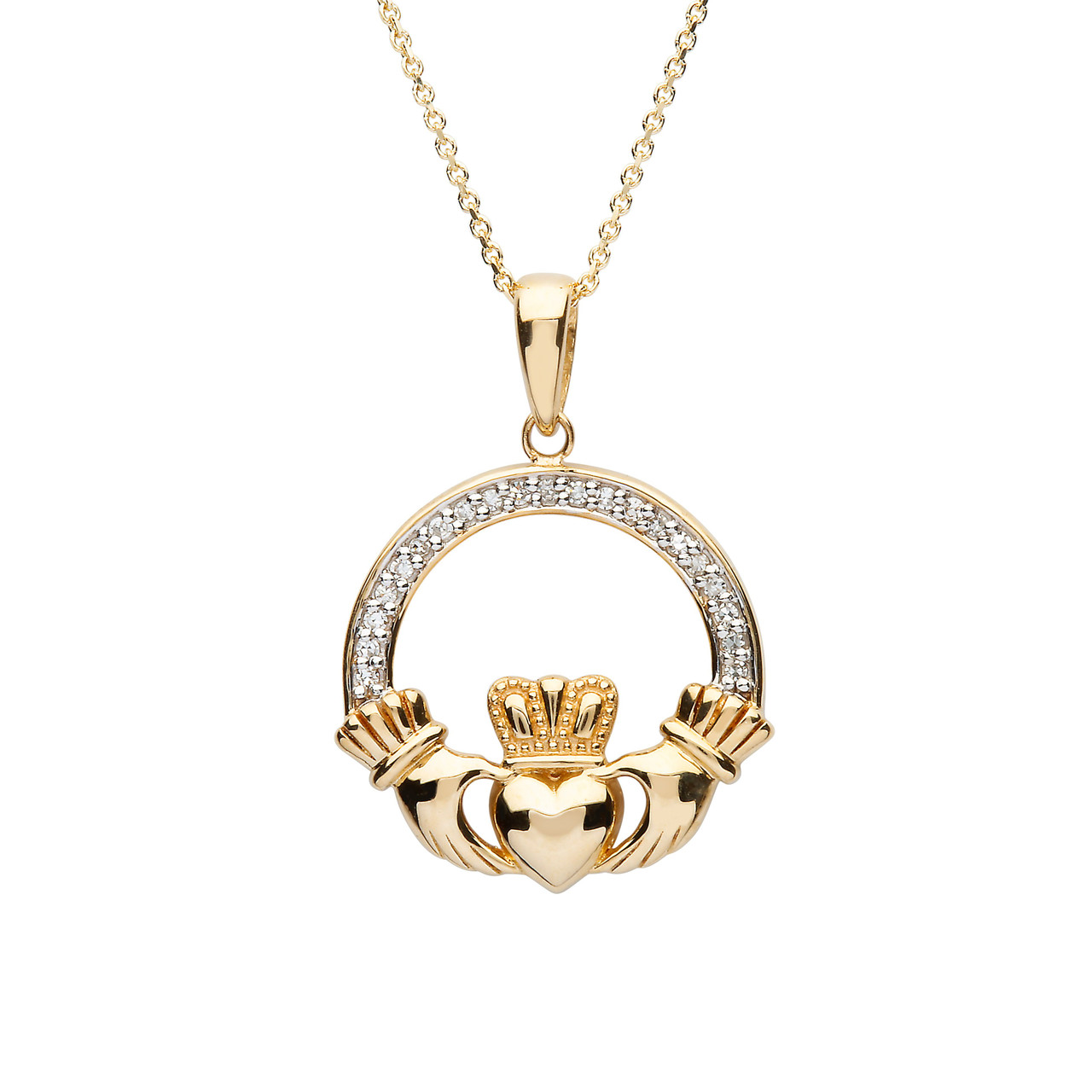 14K Yellow Gold Claddagh Necklace - length: 17