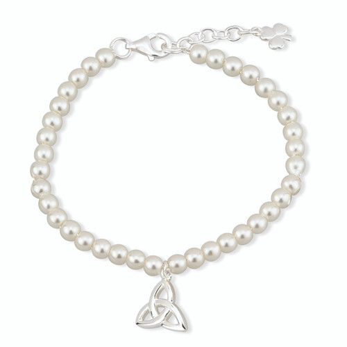 Children's Silver Plated Trinity Knot Bracelet with Glass Pearls