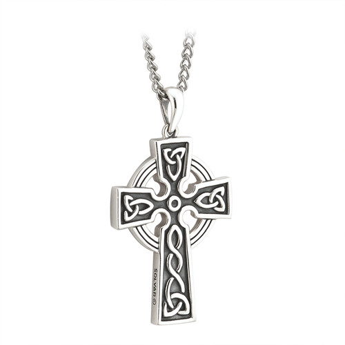 Sterling Silver Double-Sided Oxidized Heavy Celtic Cross Pendant with Steel Chain