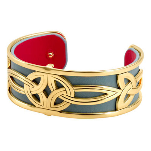 Gold Plated Double Trinity Bangle with Leather Insert