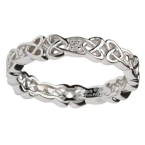 Women's Sterling Silver Celtic Knot Band with Diamonds