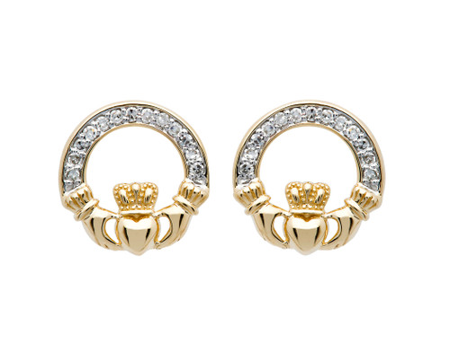 Gold Vermeil Stud Claddagh Earrings