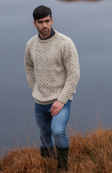 Oatmeal Sweater Crew Neck Male Model