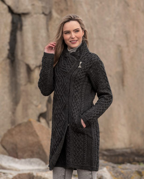 Charcoal Liffey Side Zip Coat female model.