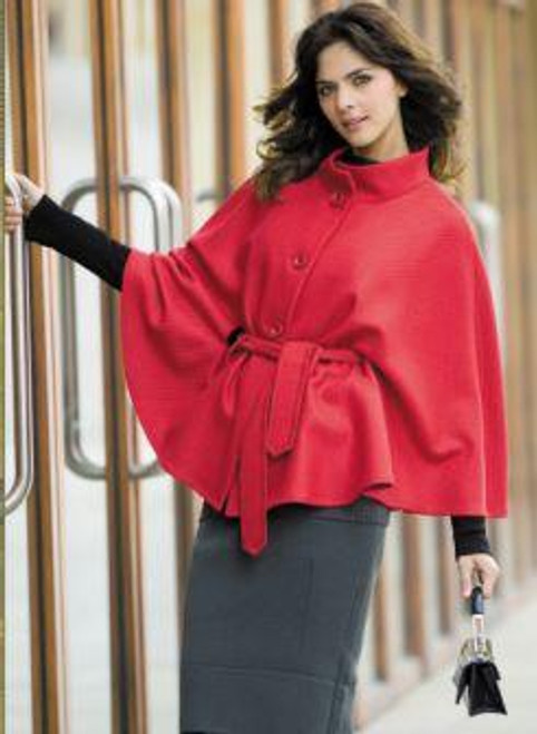 female model course red short cape with belt.