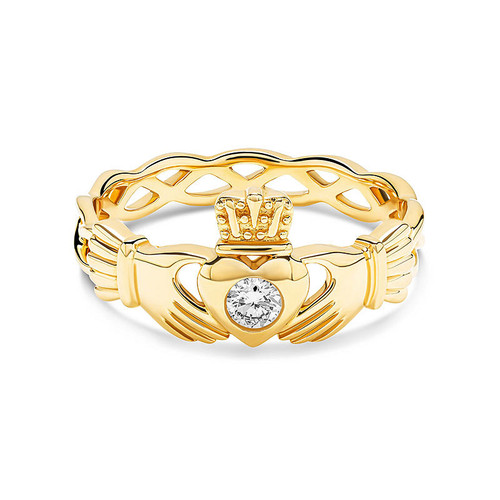 14kt Gold Lab Diamond Claddagh Ring