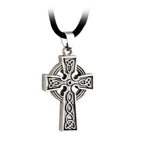 Rhodium Plated Antigued Celtic Cross Pendant