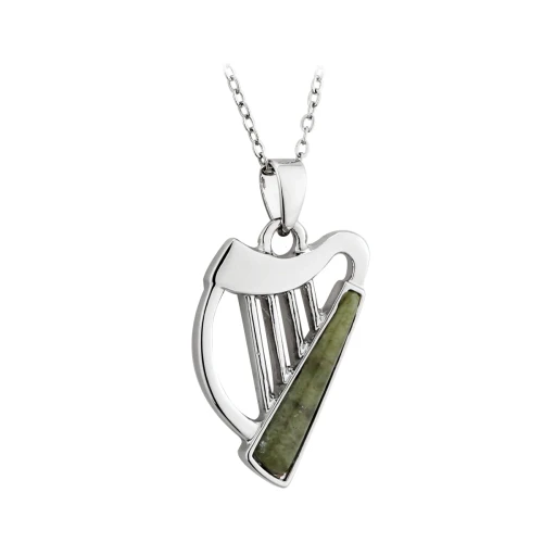 Silver Plated Connemara Marble Harp Pendant