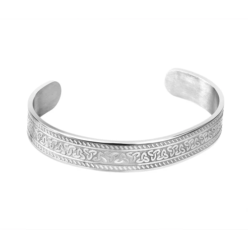 Steel Engraved Trinity Celtic Cuff Bangle